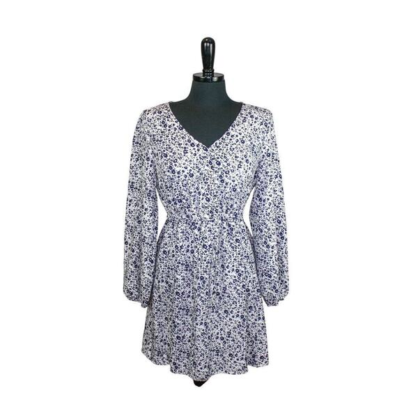 Everly Dresses & Skirts - Everly Floral Mini Dress Long Sleeves Tie Waist White Black Pink M